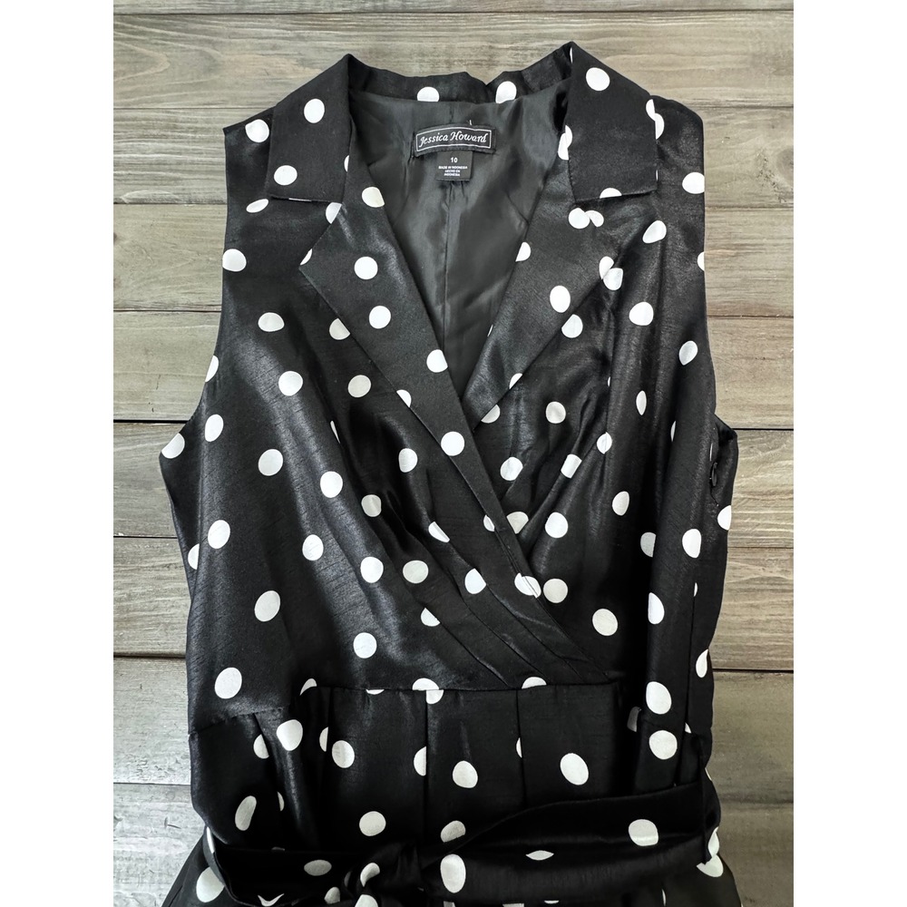 Jessica Howard Polka Dot Dress Sleeveless Fit & Flare Black White Size 10 - Picture 5 of 11